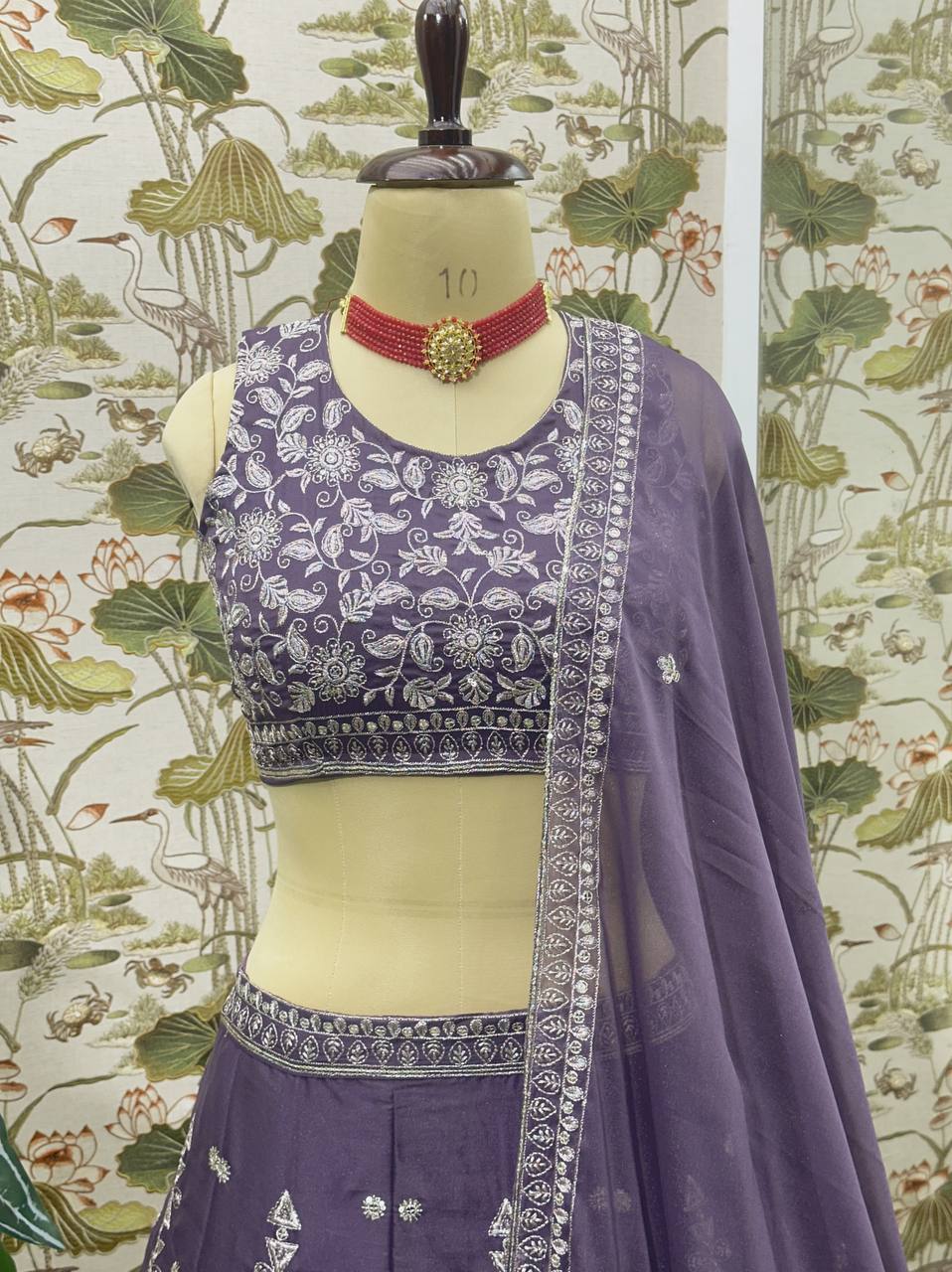 Purple star georgette sequins embroidered lehenga choli with dupatta