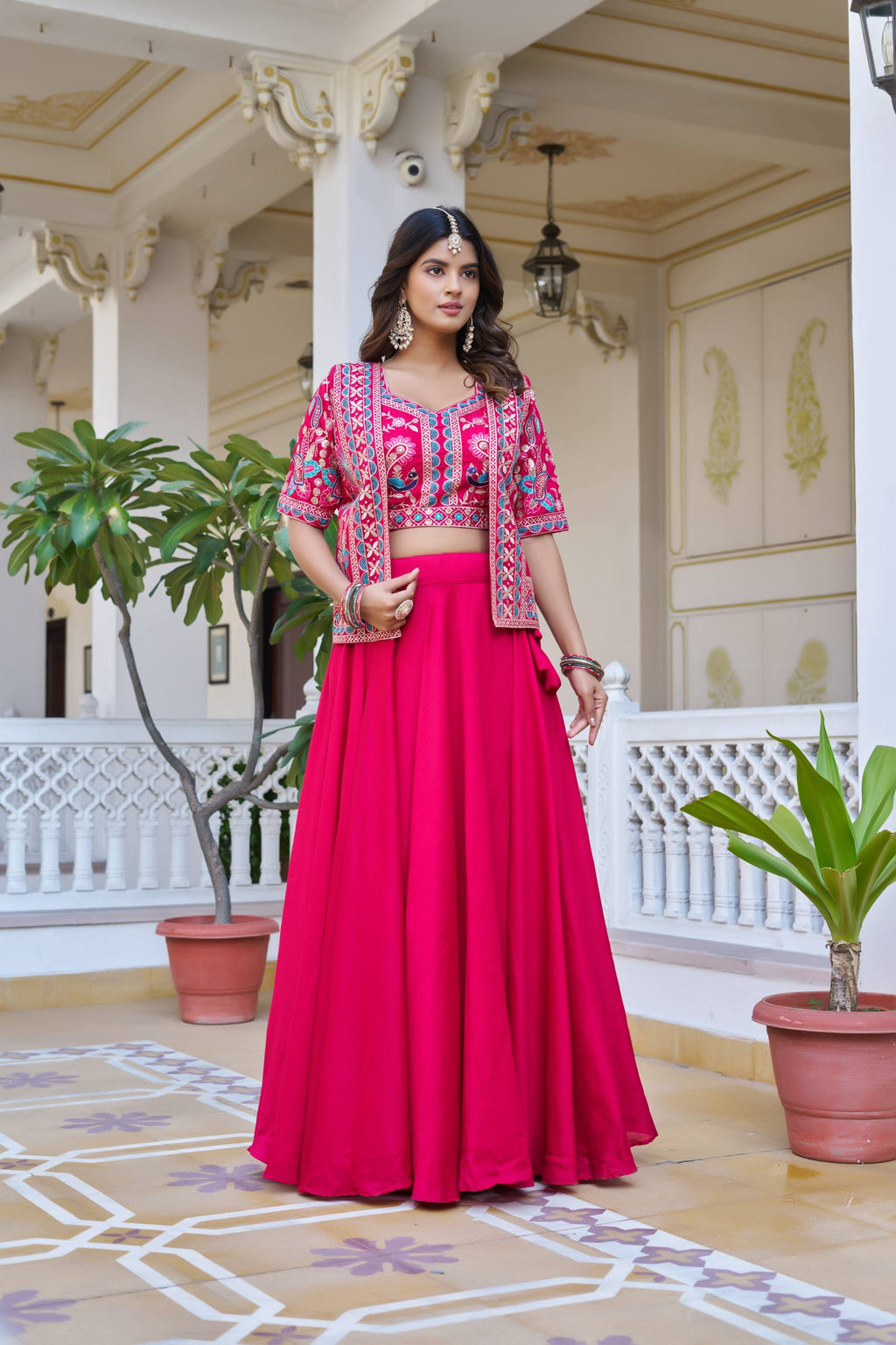 Devisha Pink Color Vichitra Silk Lehenga Choli with Embroidery Koti