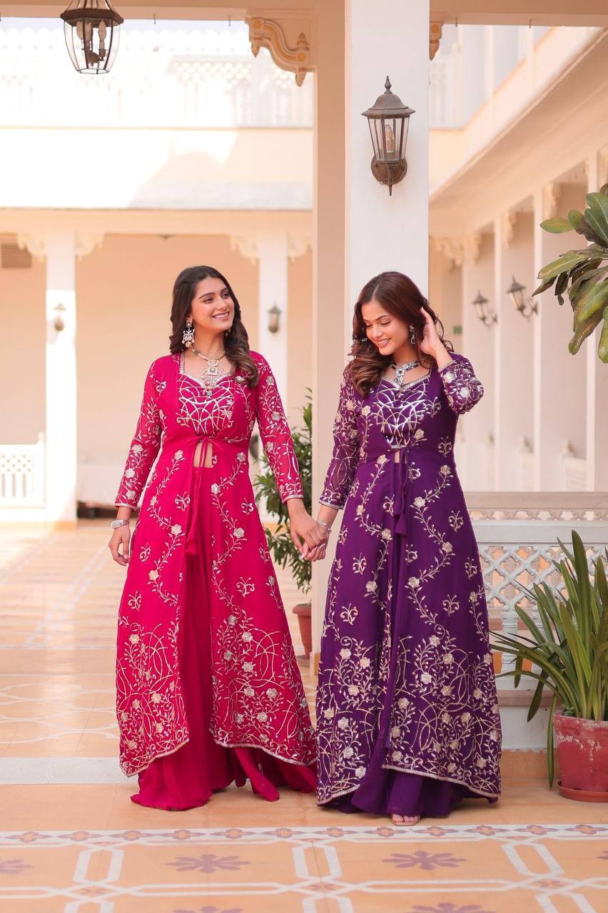 Aanshi Georgette Embroidered Shrug Set