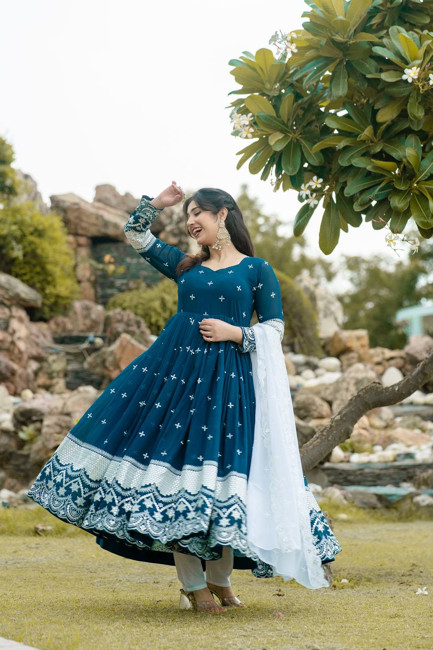 Nivriti Blue Georgette Embroidery Anarkali Suit Set