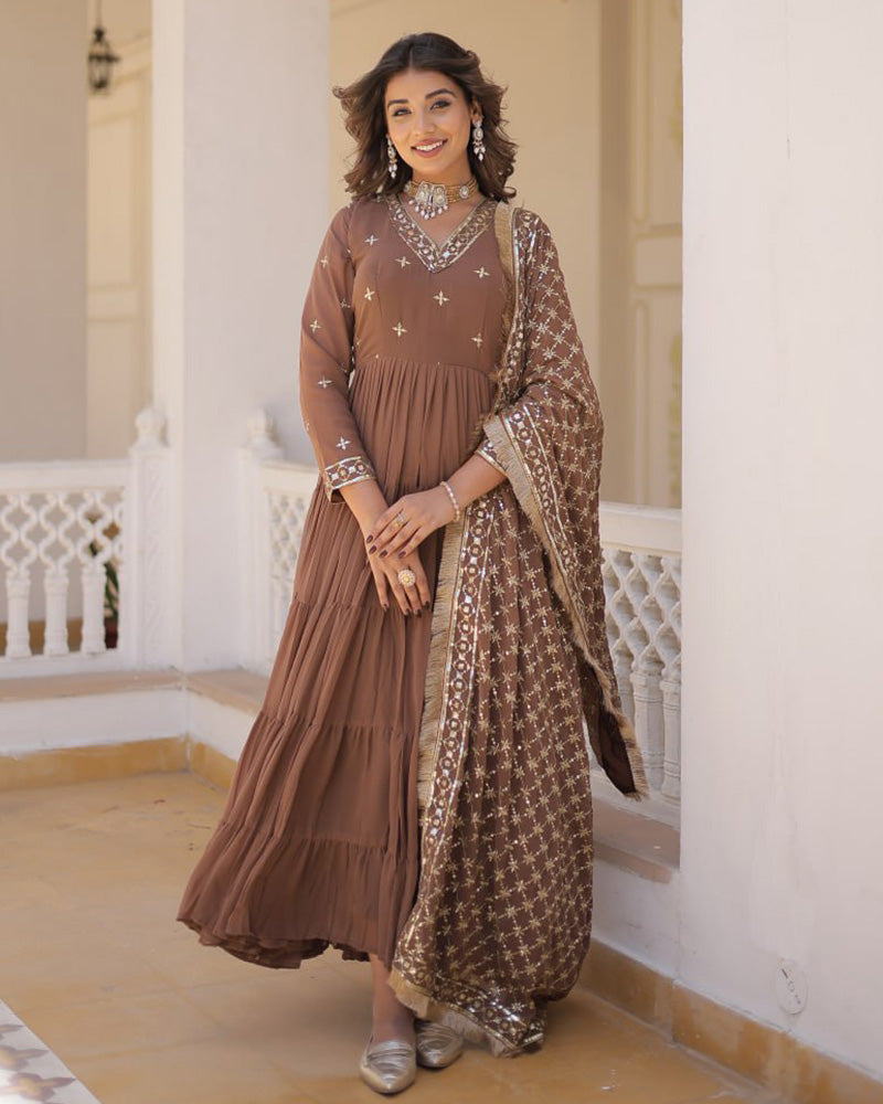 Ridhika brown georgette anarkali gown suit set