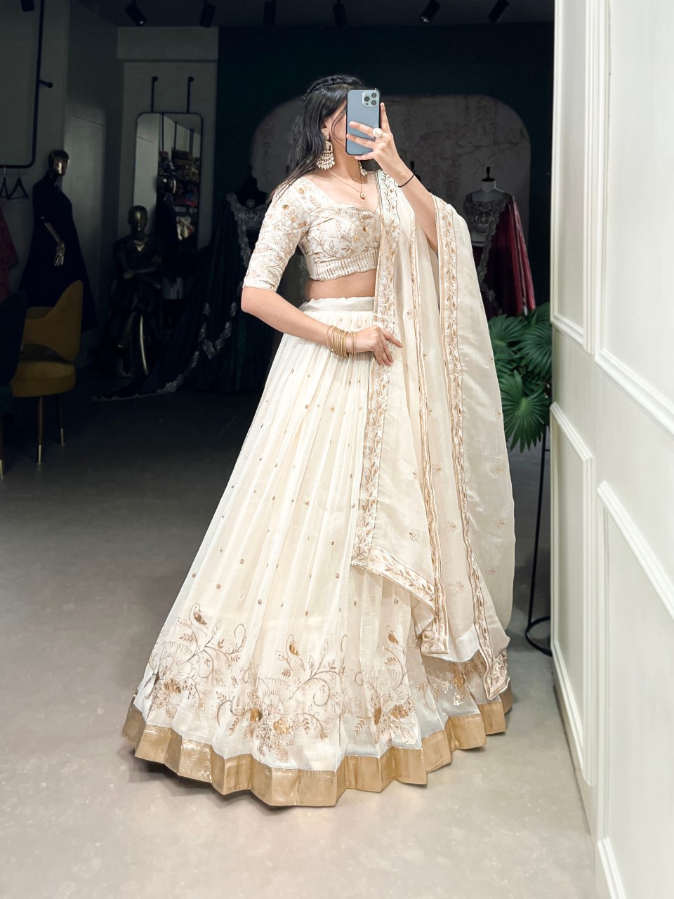 Dharvika Off-White Embroidered Lehenga Choli
