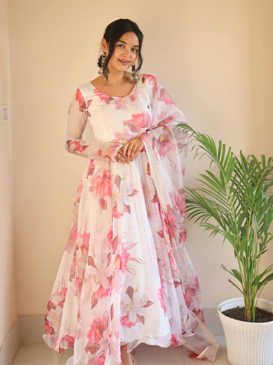 Mandodari elegance organza tebby silk anarkali gown set