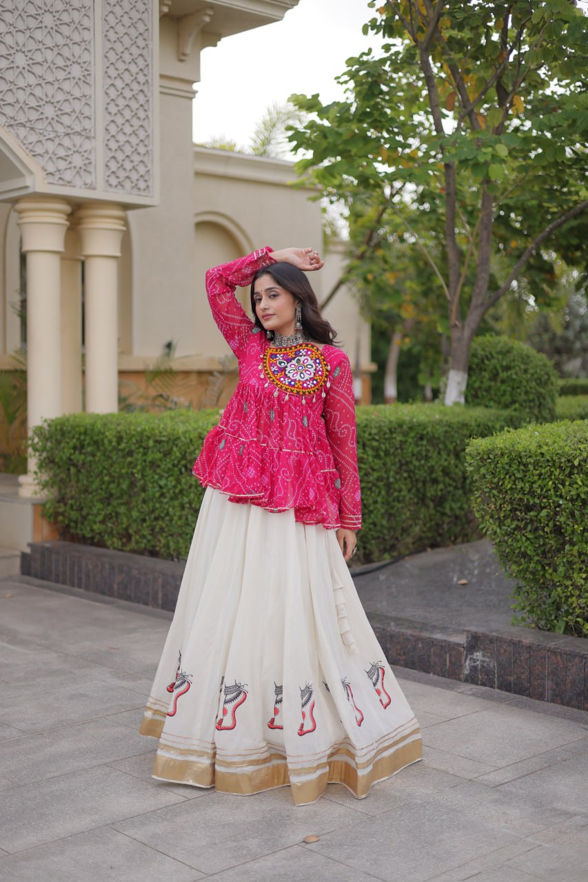 Harshita Pink Kora Cotton Gota-Lace Bandhani Lehenga