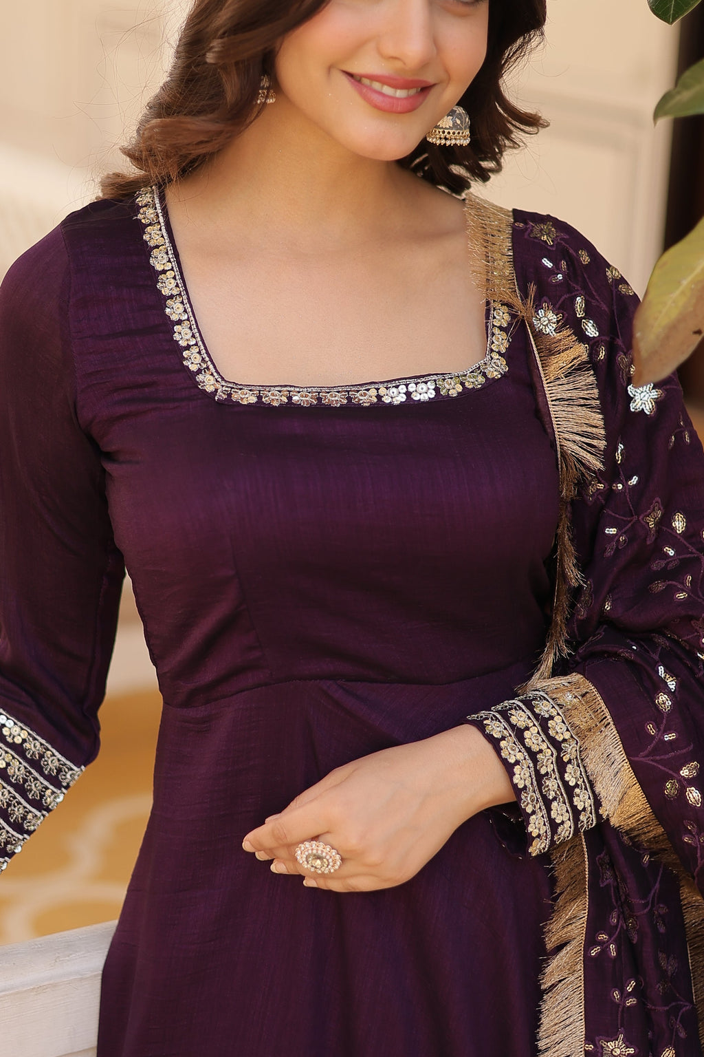 Aparajita Purple Vichitra Silk Anarkali Gown Set