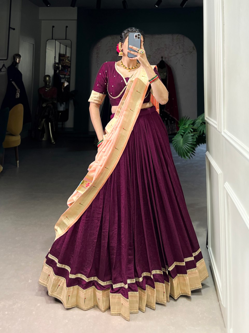 Ahalya Silk Purple Paithni Laced Lehenga Choli