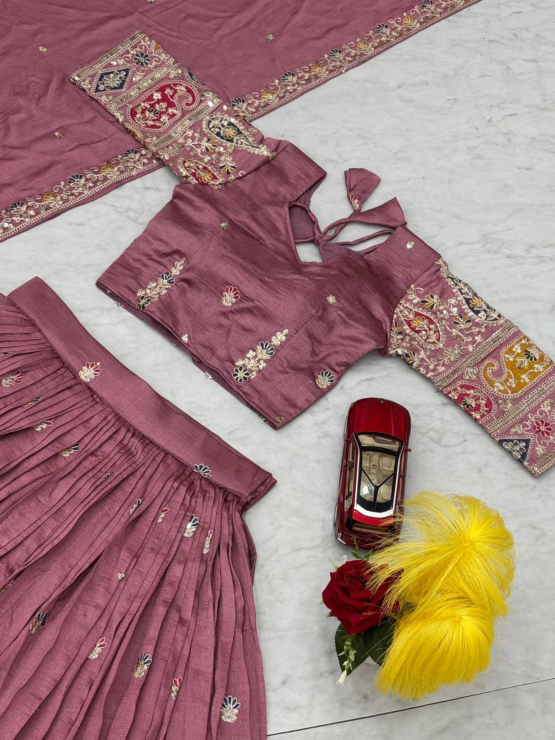 Raji Mauve Pink Vichitra Silk Embroidery Sequins Thread Work Lehenga Choli with Dupatta