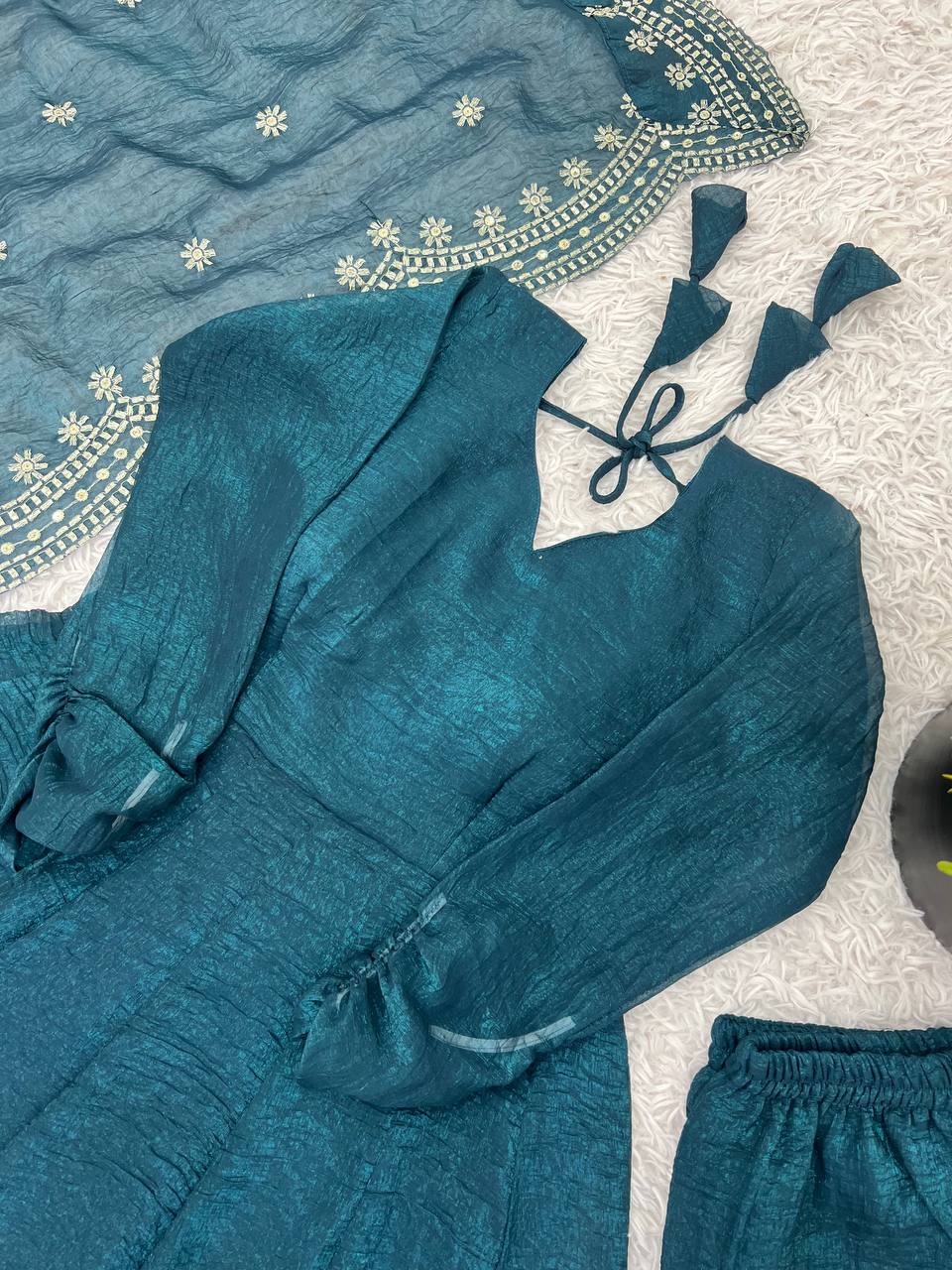 Tiya Fandy Silk Green Anarkali Suit