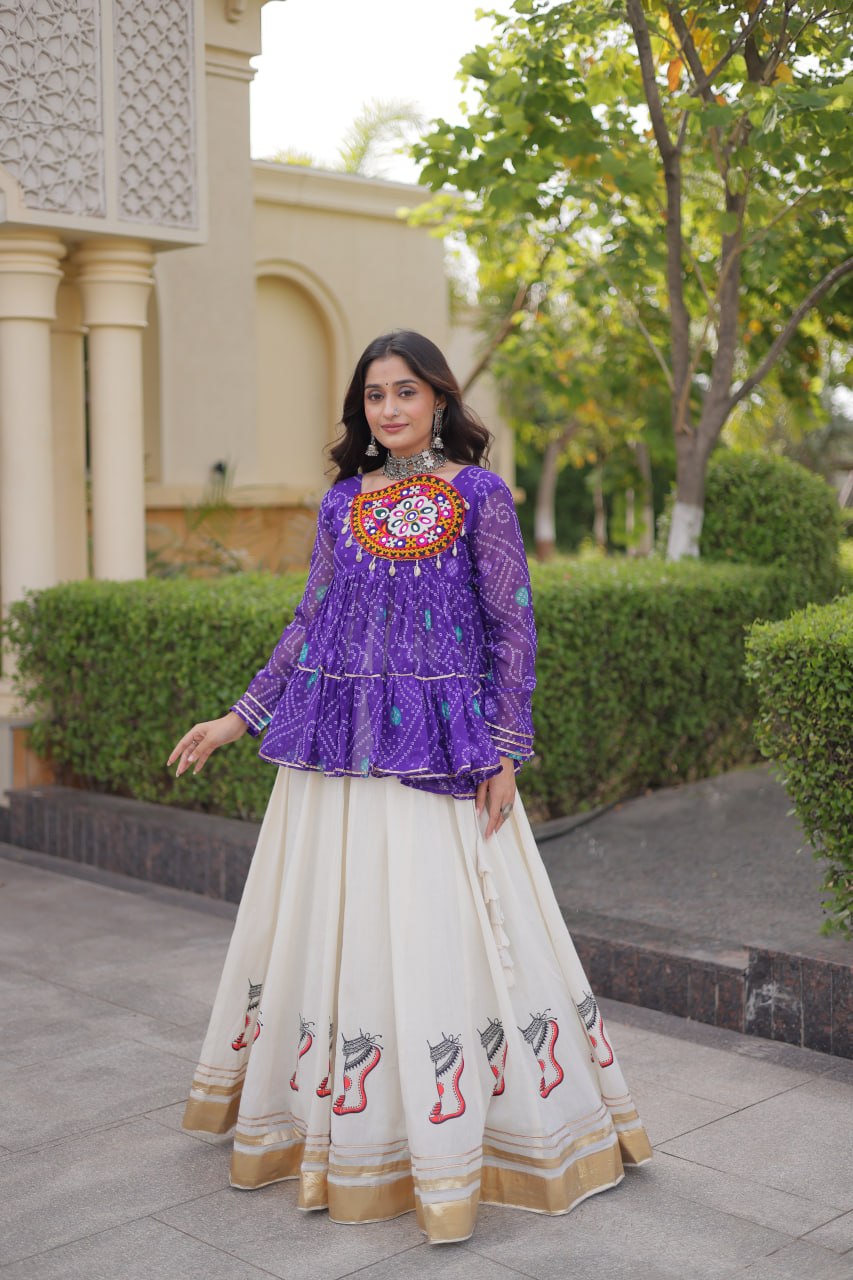 Harshita Purple Kora Cotton Gota-Lace Bandhani Lehenga