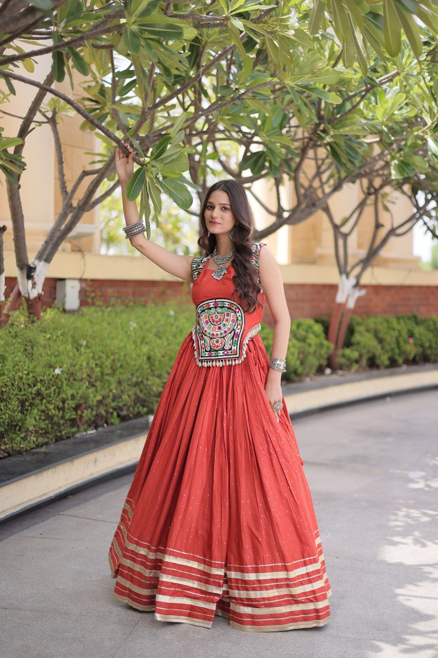 Yashvi Orange Reyon Mukesh Patti Lace Lehenga Choli