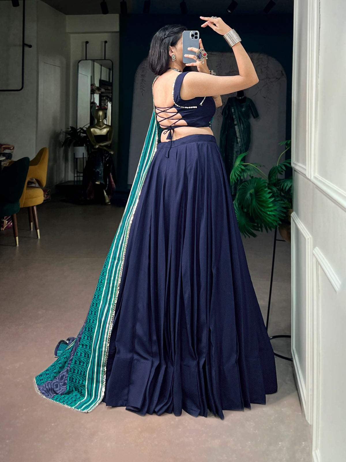 Nandini Blue Reyon Mirror Lace Lehenga Choli