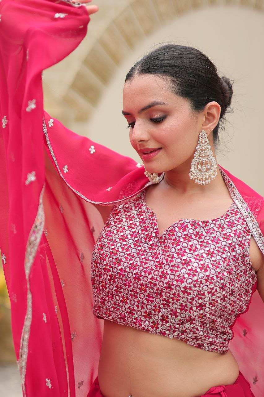 Avira Faux Georgette Embroidery Sequance Lehanga Set