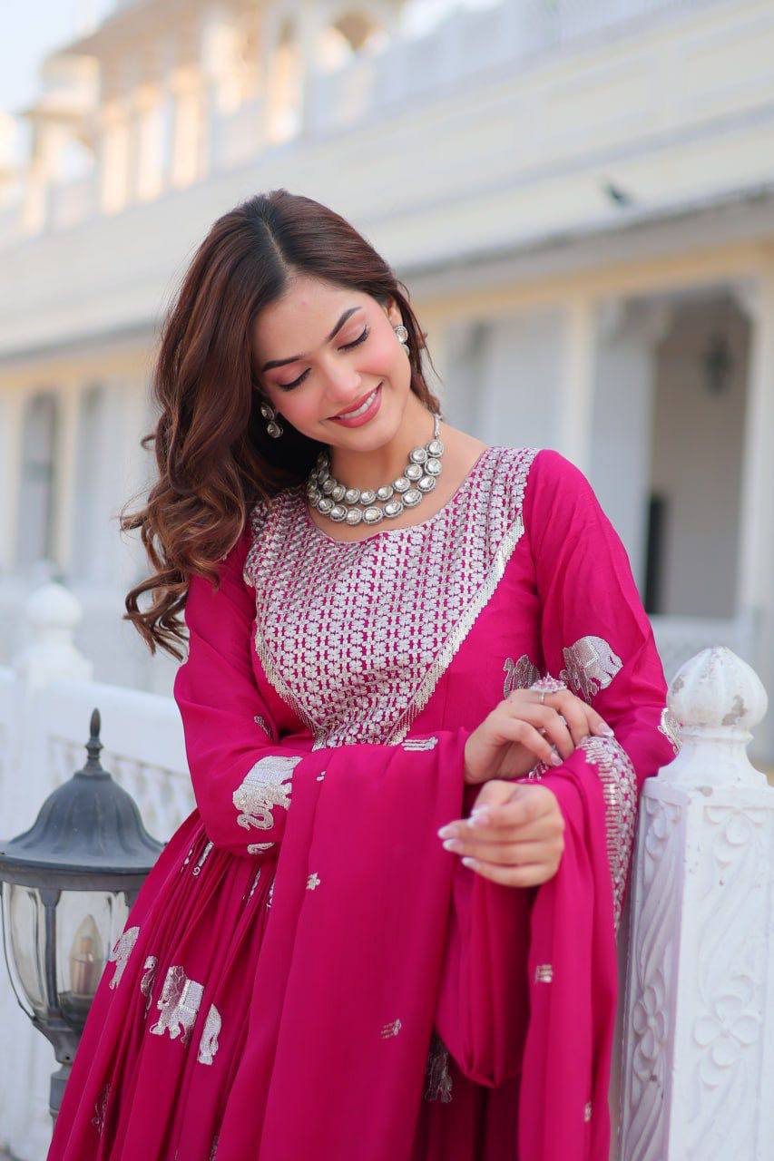 Veronika Pink Georgette Embroidered Anarkali Gown Set