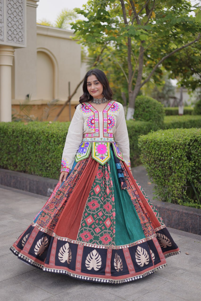 Dhriti Multicolor Cotton Printed Gota Lehenga Choli