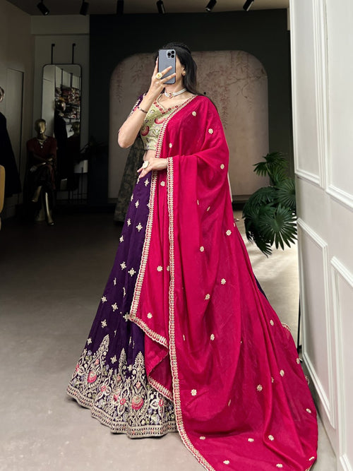 Arundhati vichitra silk embroidered purple lehenga set