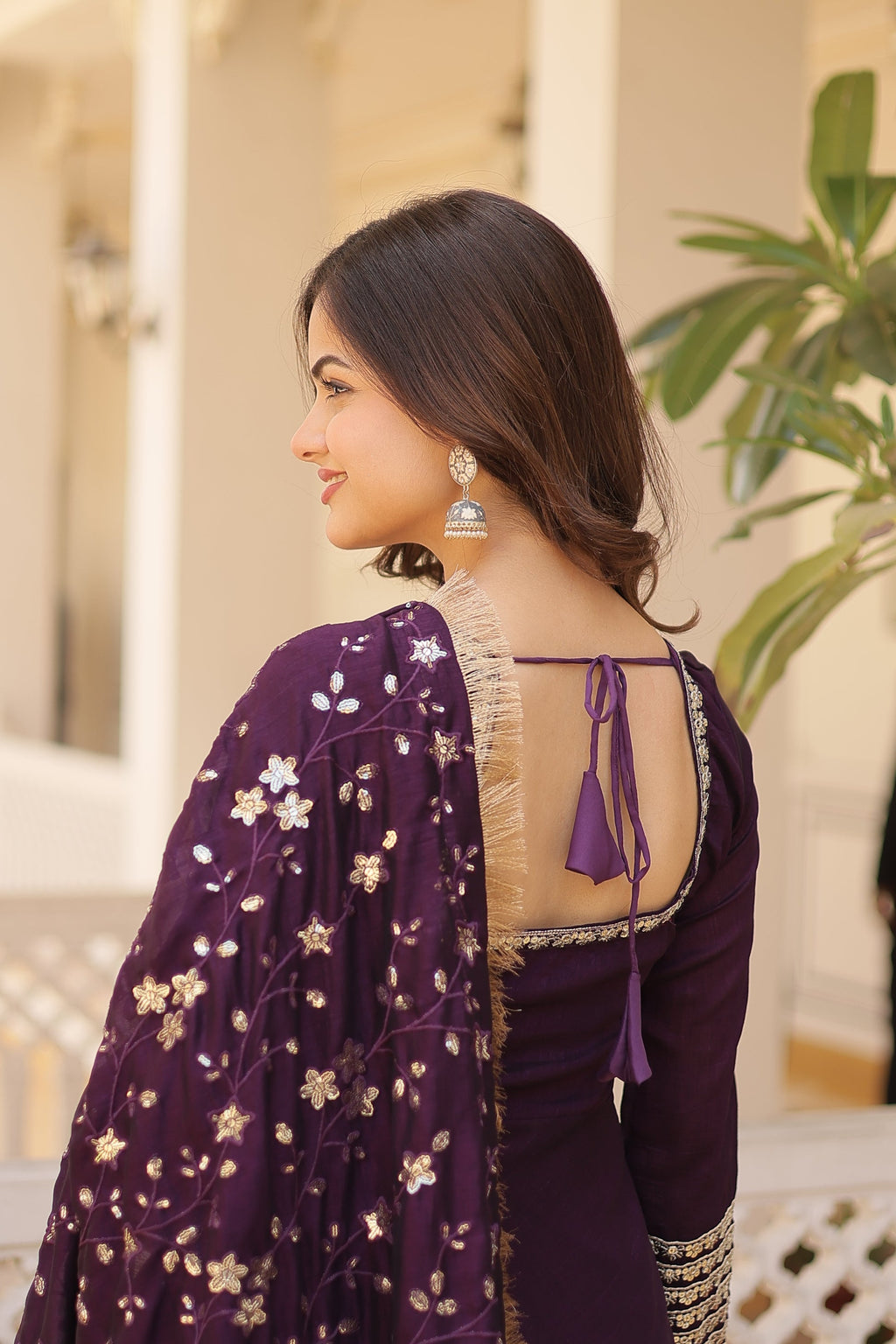 Aparajita Purple Vichitra Silk Anarkali Gown Set