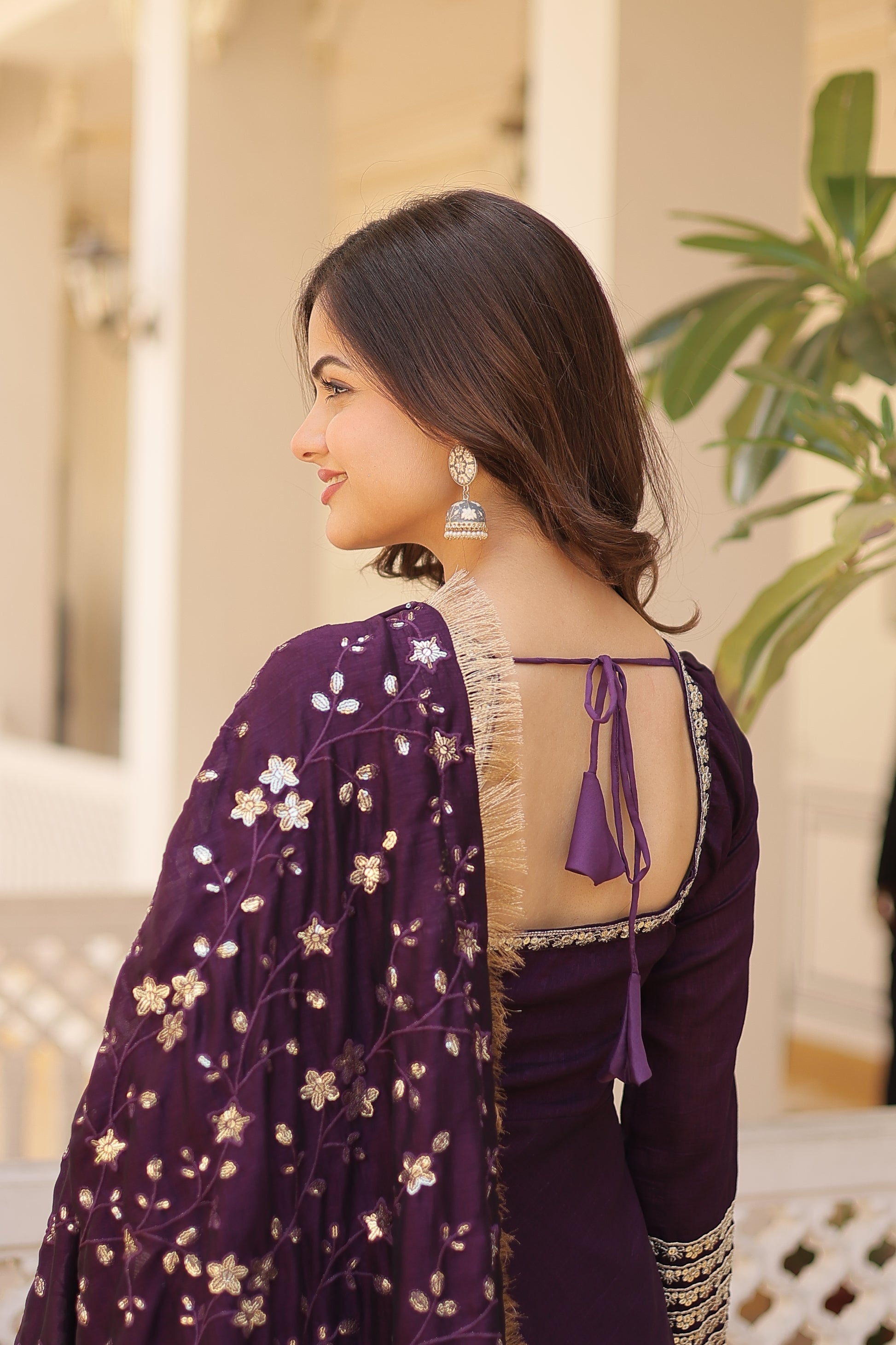 Aparajita Purple Vichitra Silk Anarkali Gown Set