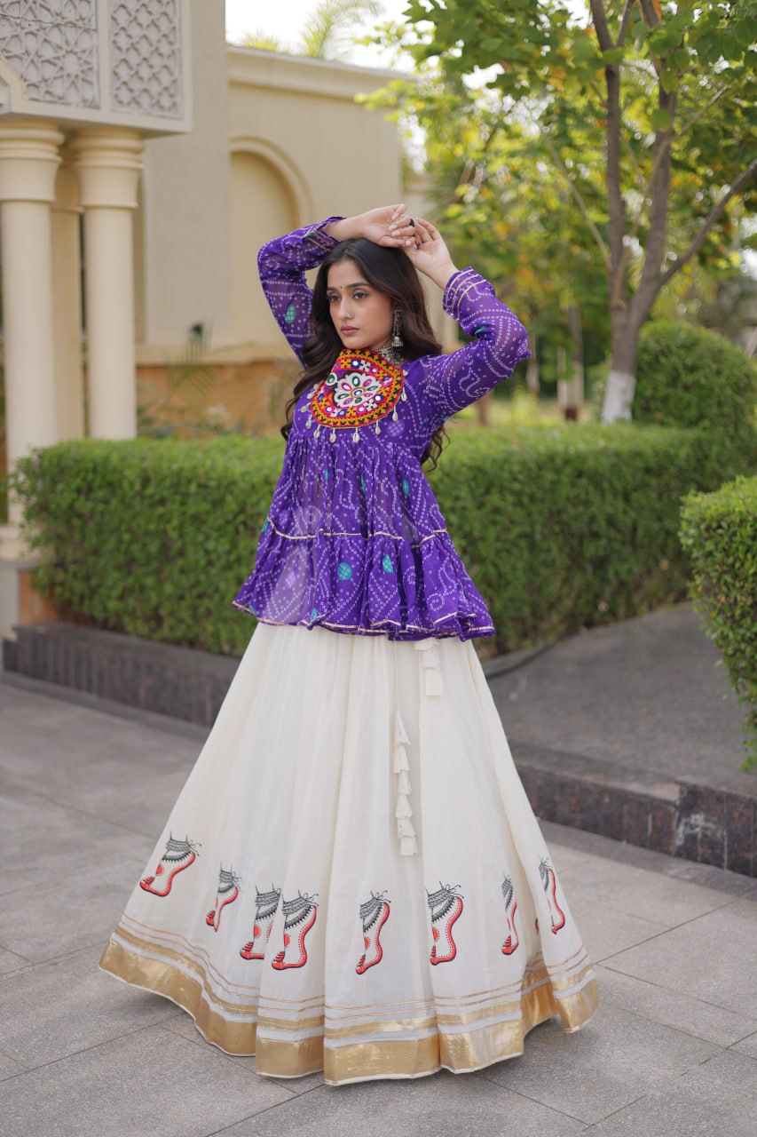 Harshita Purple Kora Cotton Gota-Lace Bandhani Lehenga