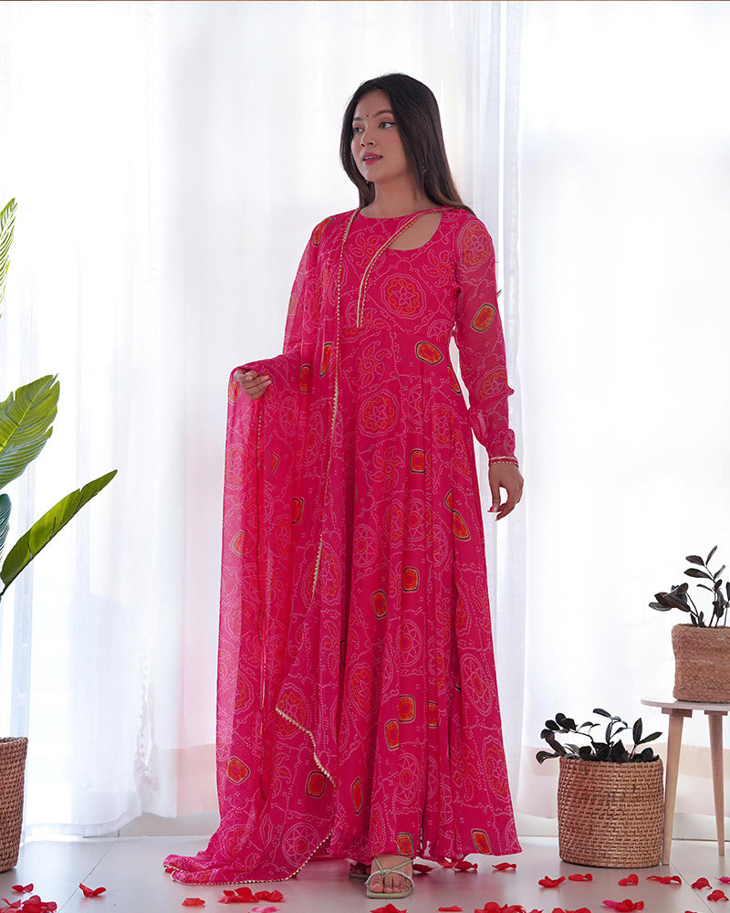 Kaveri pink printed chiffon anarkali set