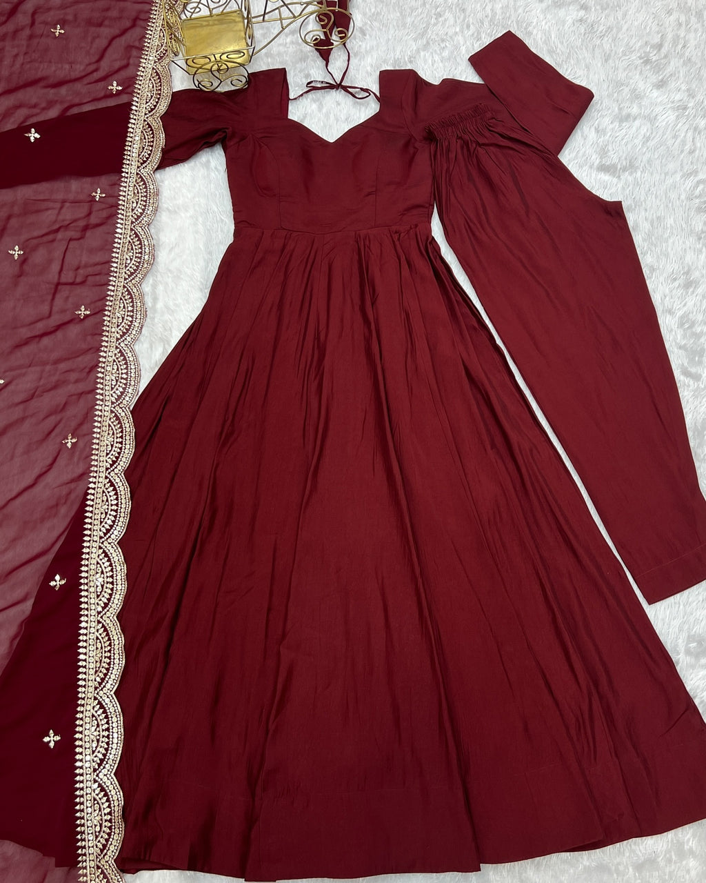 Prema brown Chanderi silk Anarkali suit set