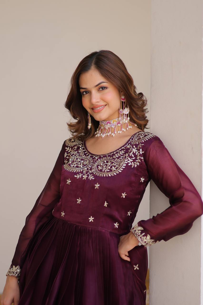 Siddhika Pure Burberry Silk Embroidered Gown Set