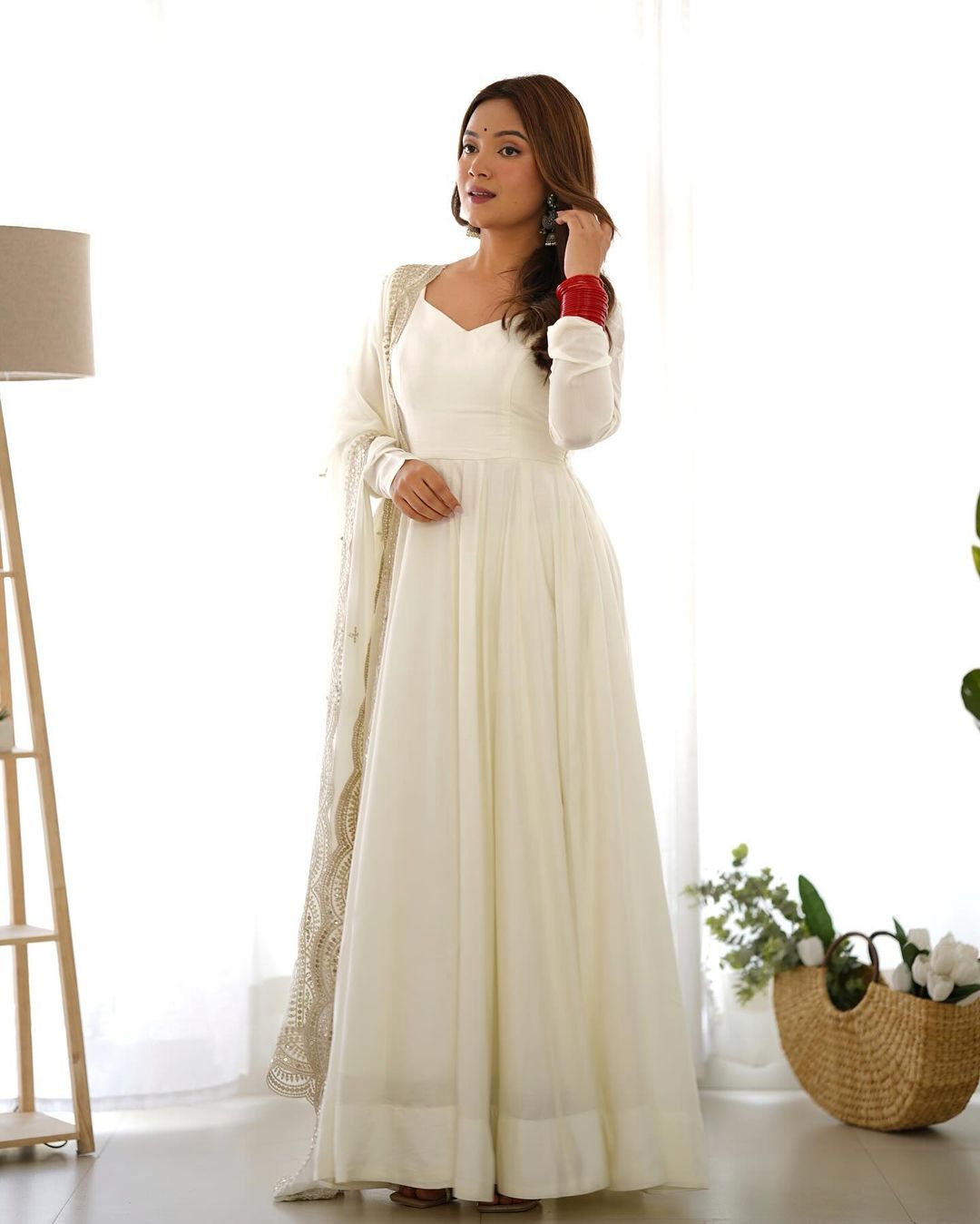 Prema white chanderi silk anarkali suit set