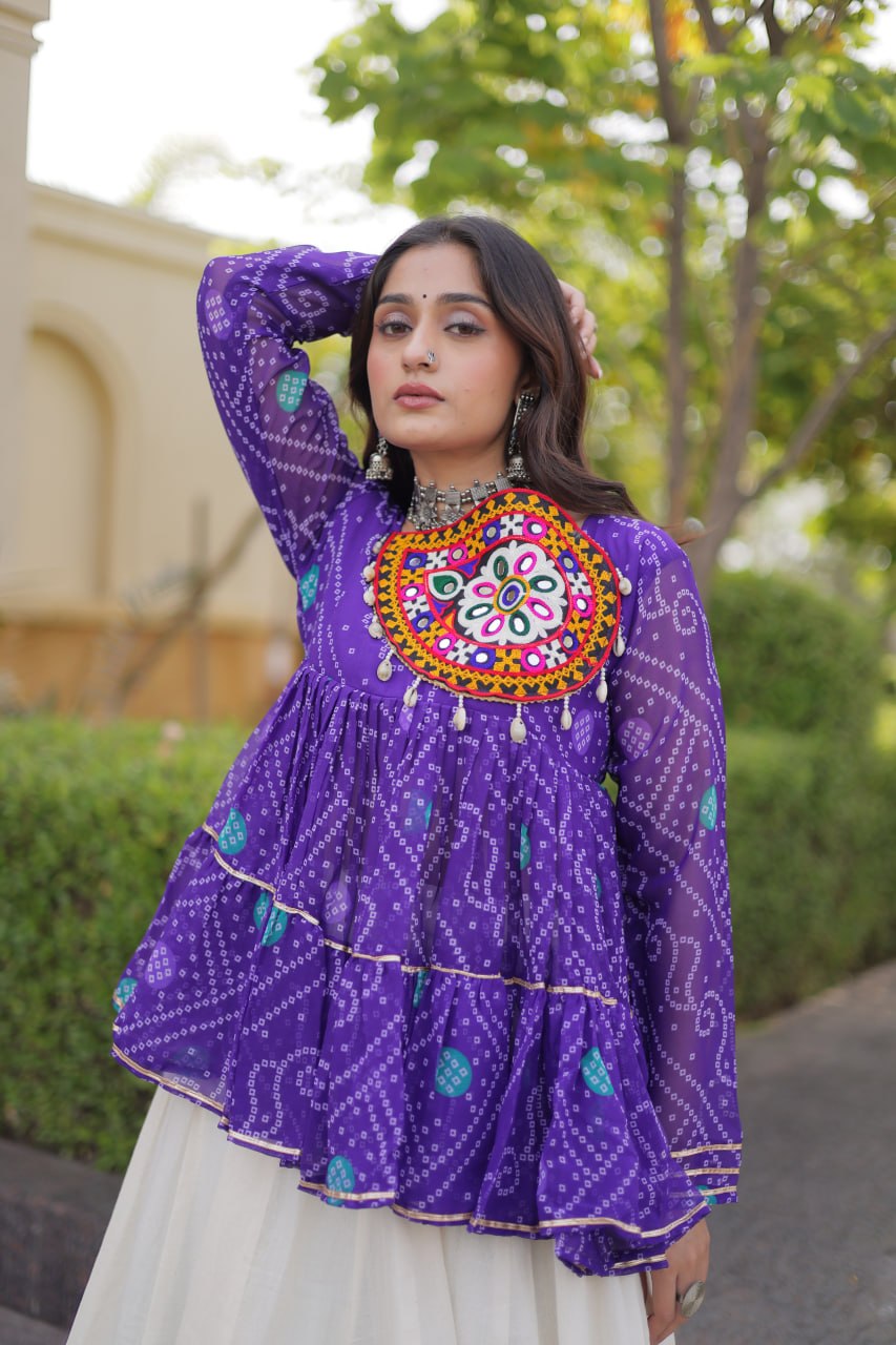 Harshita Purple Kora Cotton Gota-Lace Bandhani Lehenga