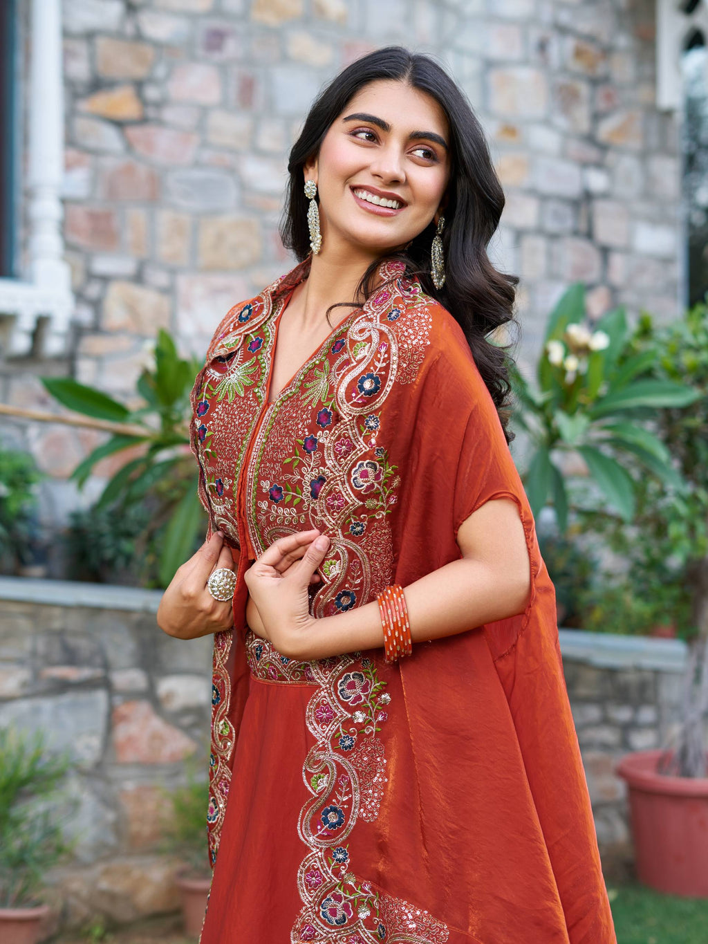 Orange festive wear Fendy silk lehenga choli with embroidery