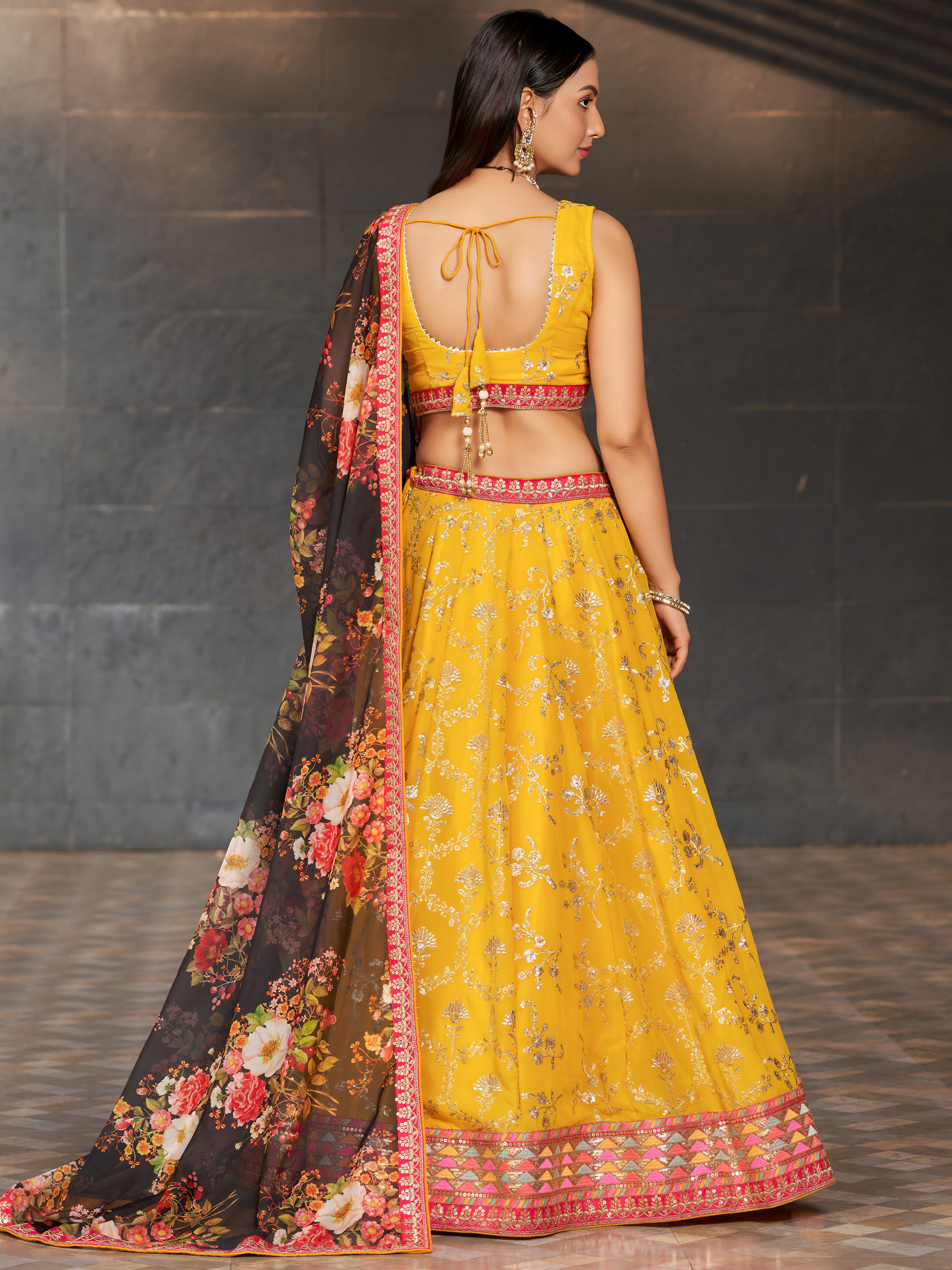 Navya Mustard Yellow Color Floral Embroidered Lehenga Choli with Dupatta