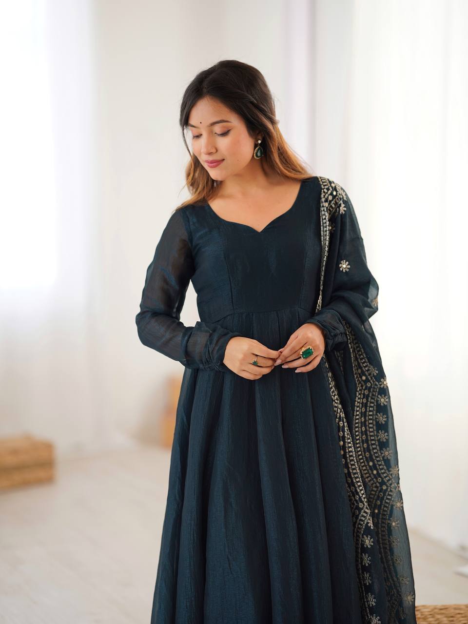 Tiya Fandy Silk Green Anarkali Suit