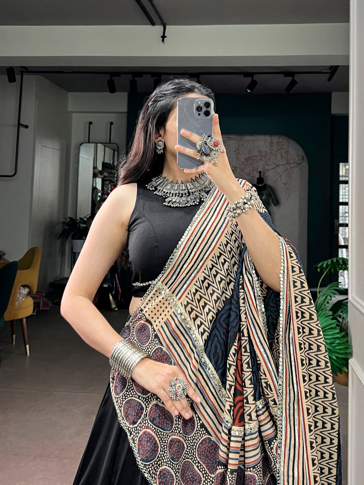 Nandini Black Reyon Mirror Lace Lehenga Choli