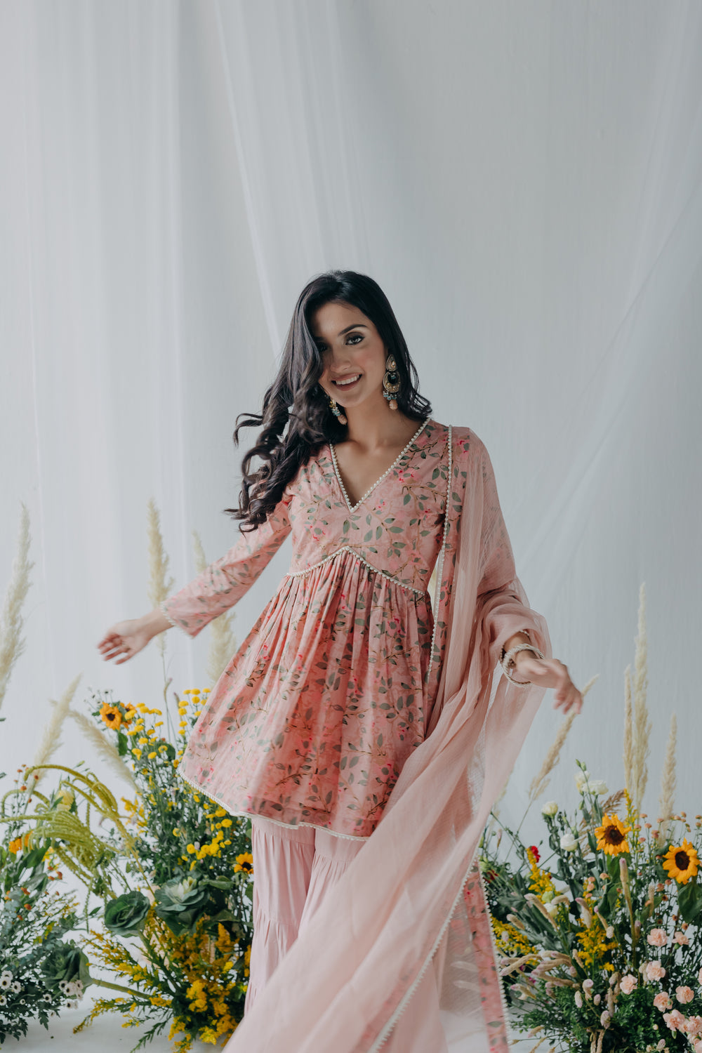 Ojaswi Pink Cotton Kurti Sharara Set