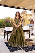 Zarakh Olive Green Crush Silk Sequins and Thread Embroidery Work Lehenga Choli