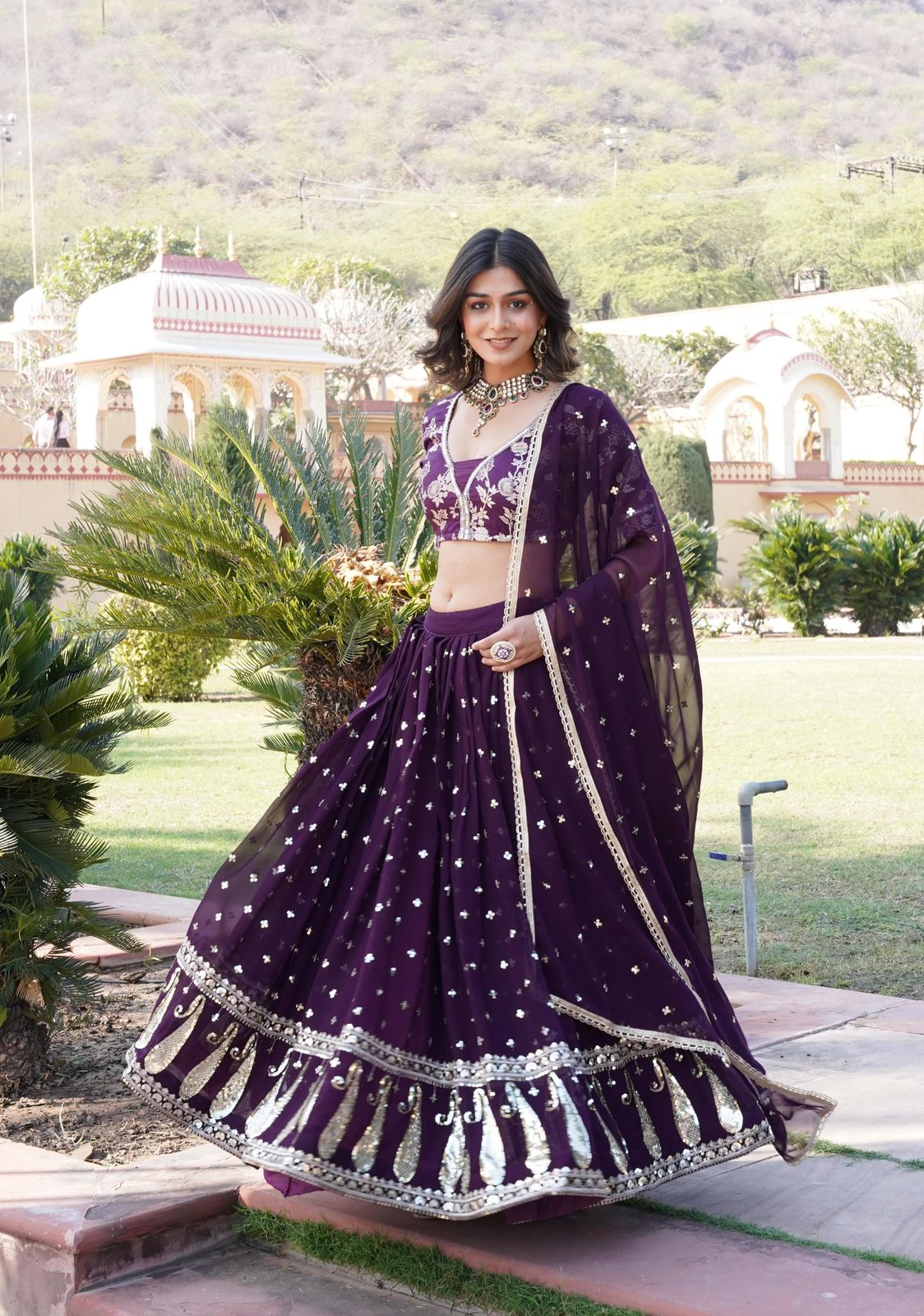 Vrinda purple sequins embroidered lehenga set