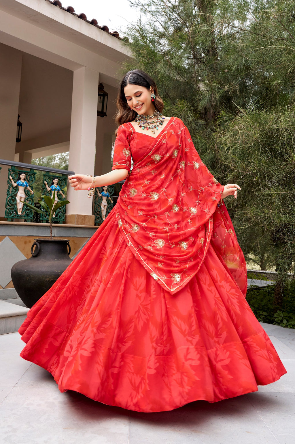 Trisha Red Georgette Sequins Embroidered Lehenga
