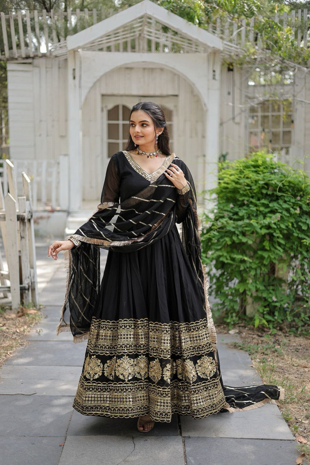 Vritika black georgette Anarkali gown suit set