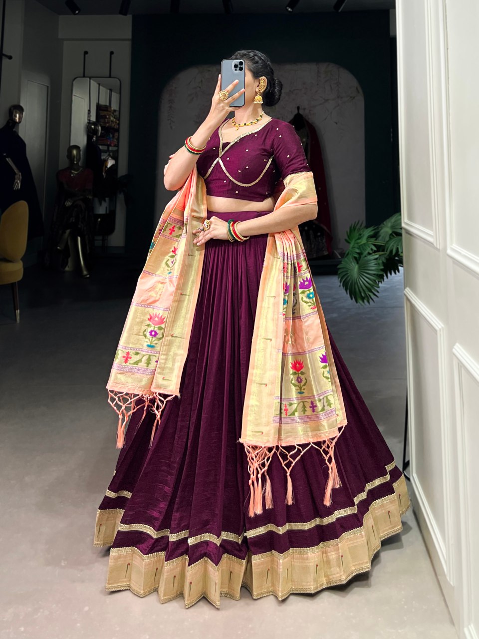 Ahalya Silk Purple Paithni Laced Lehenga Choli