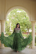 Lavanya Green Faux Georgette Bandhani Kutchi Patchwork Gown