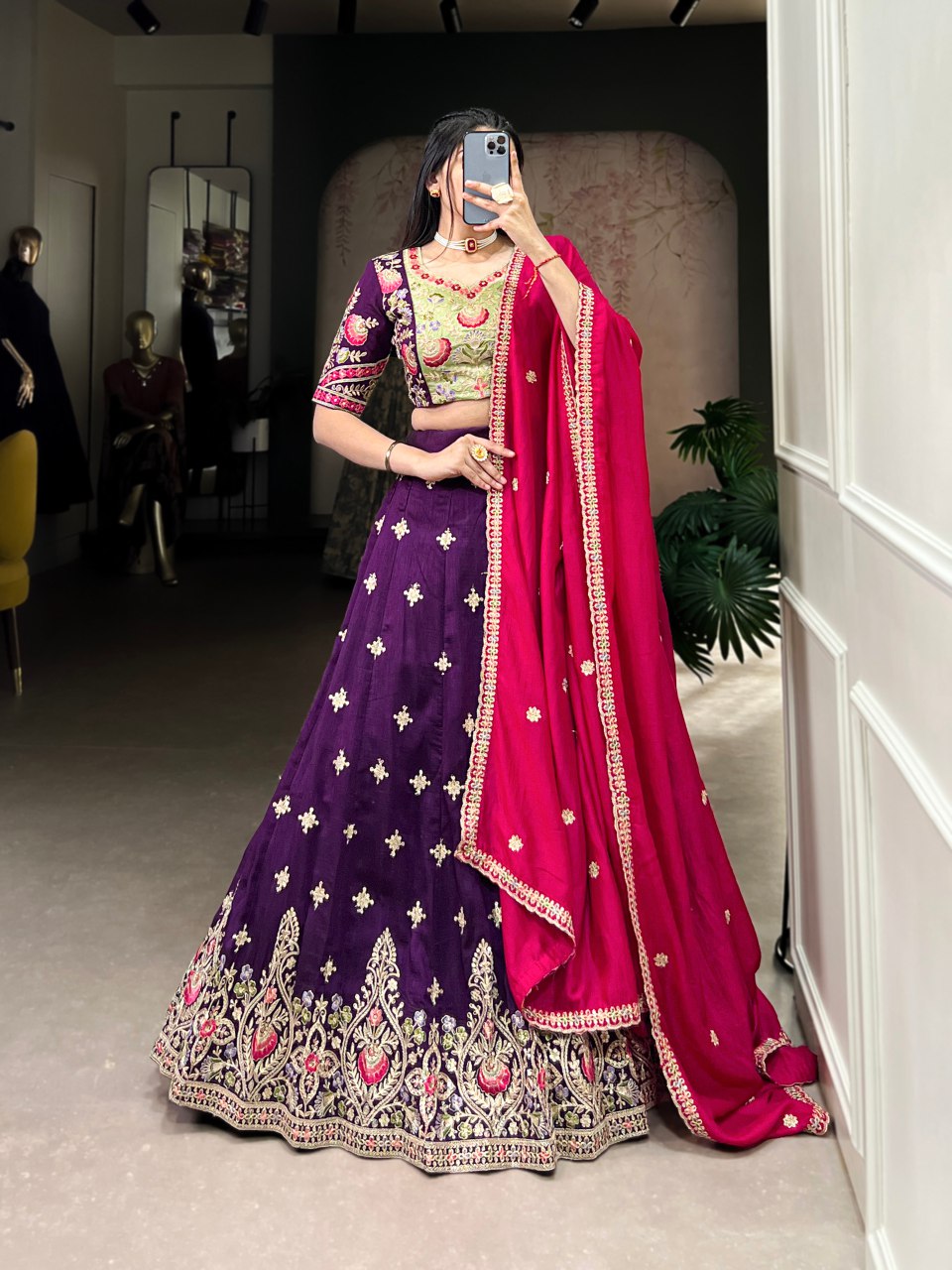Arundhati Vichitra Silk Embroidered Purple Lehenga Set