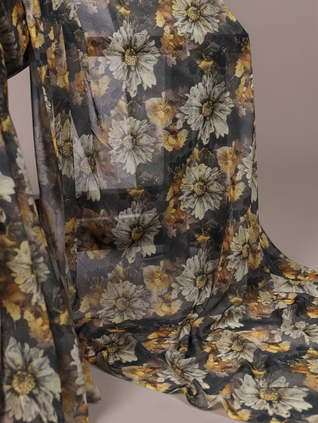 Mehendi Green Color Weightless Marble Floral Print Saree with Unstitched Blouse