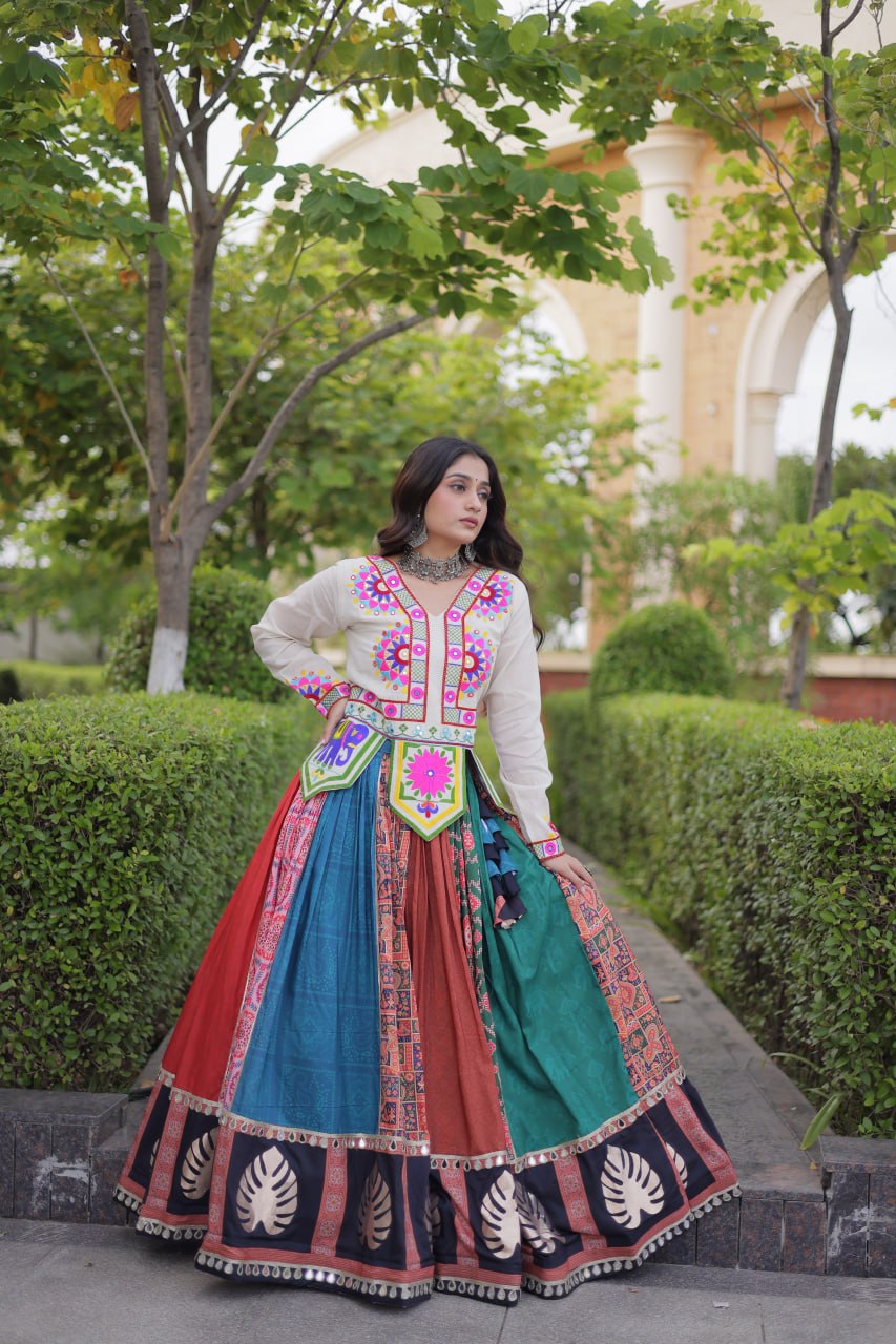 Dhriti Multicolor Cotton Printed Gota Lehenga Choli