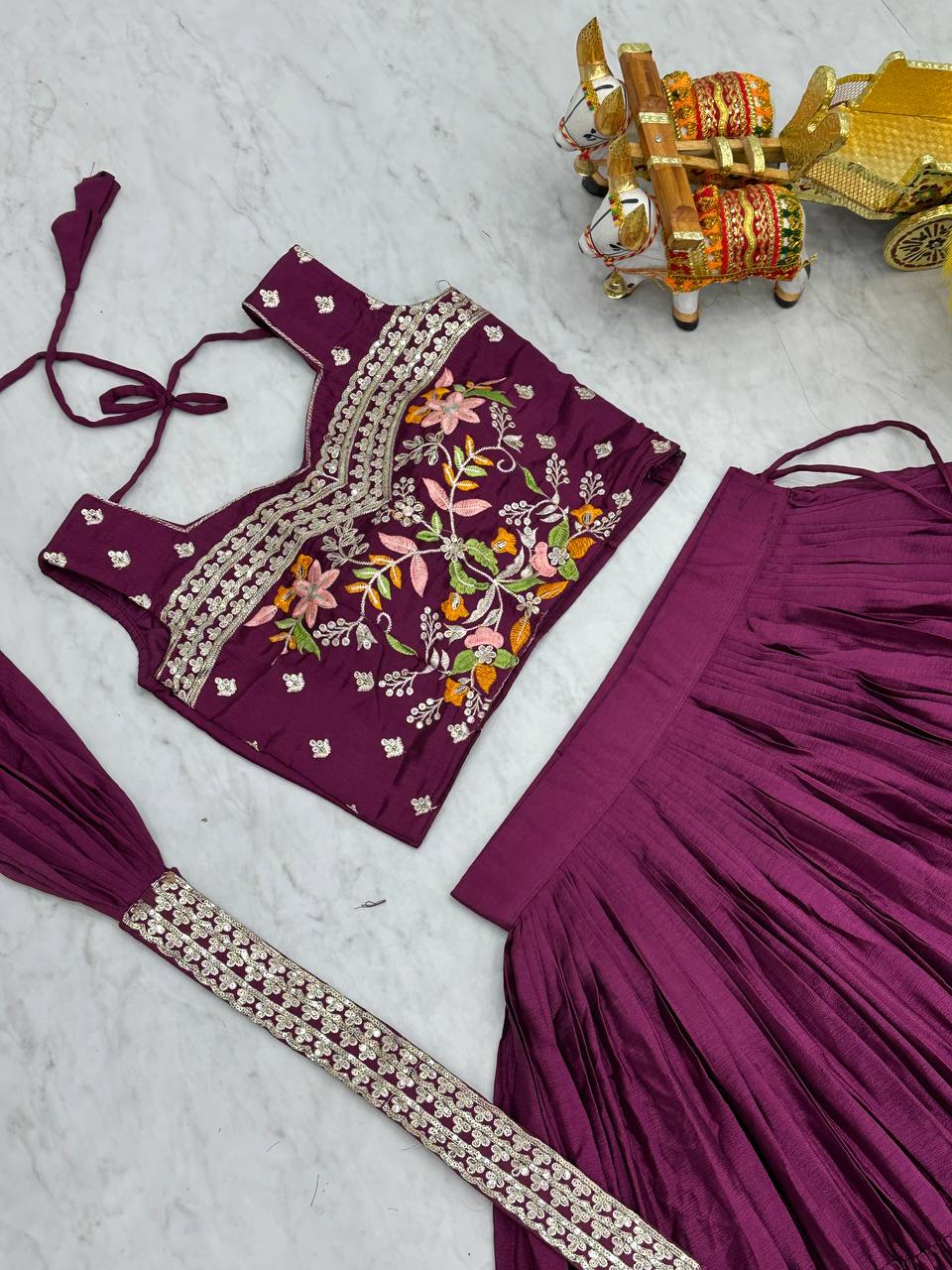Maanvi purple festive wear embroidered lehenga choli with koti