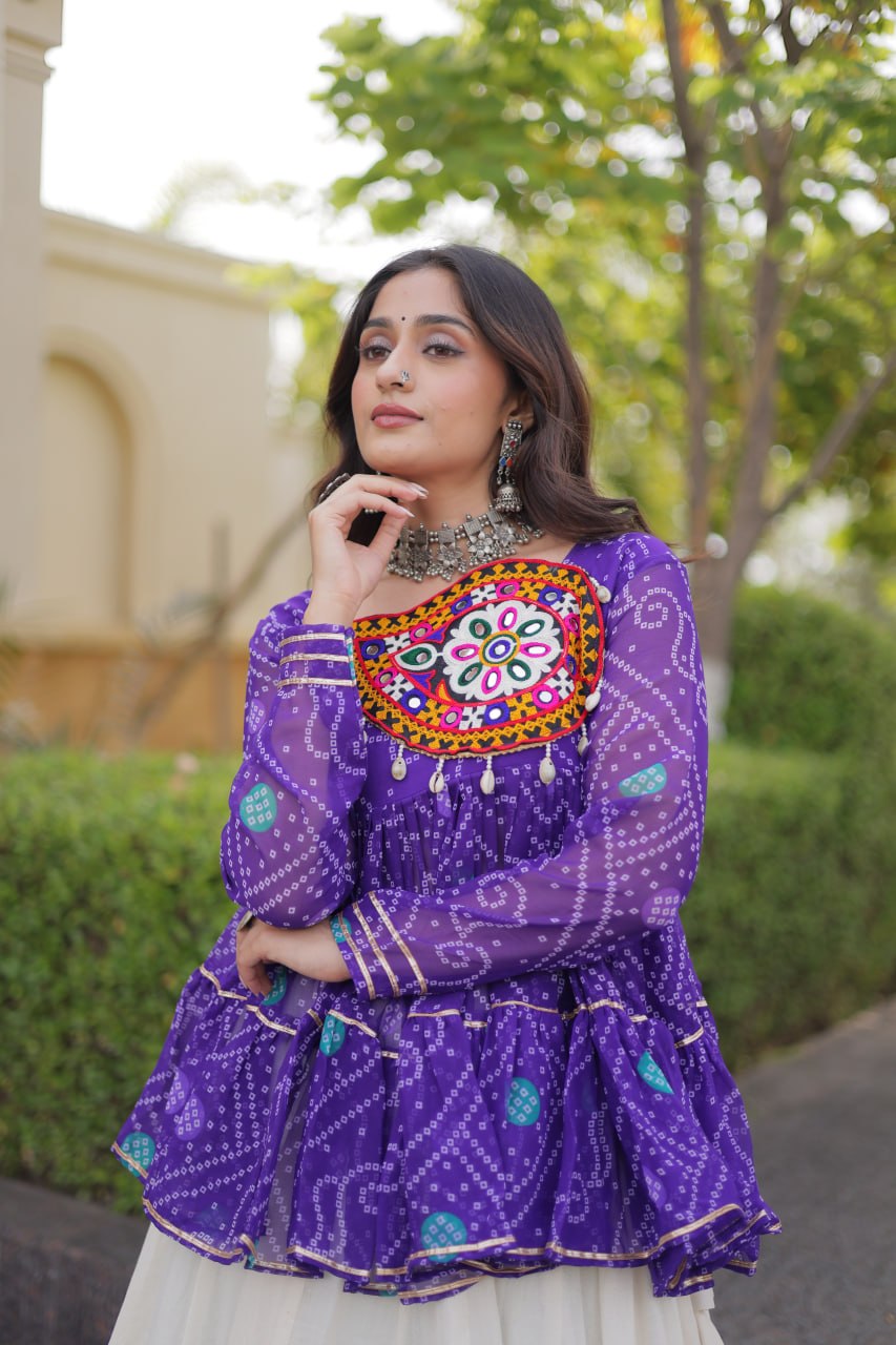 Harshita Purple Kora Cotton Gota-Lace Bandhani Lehenga