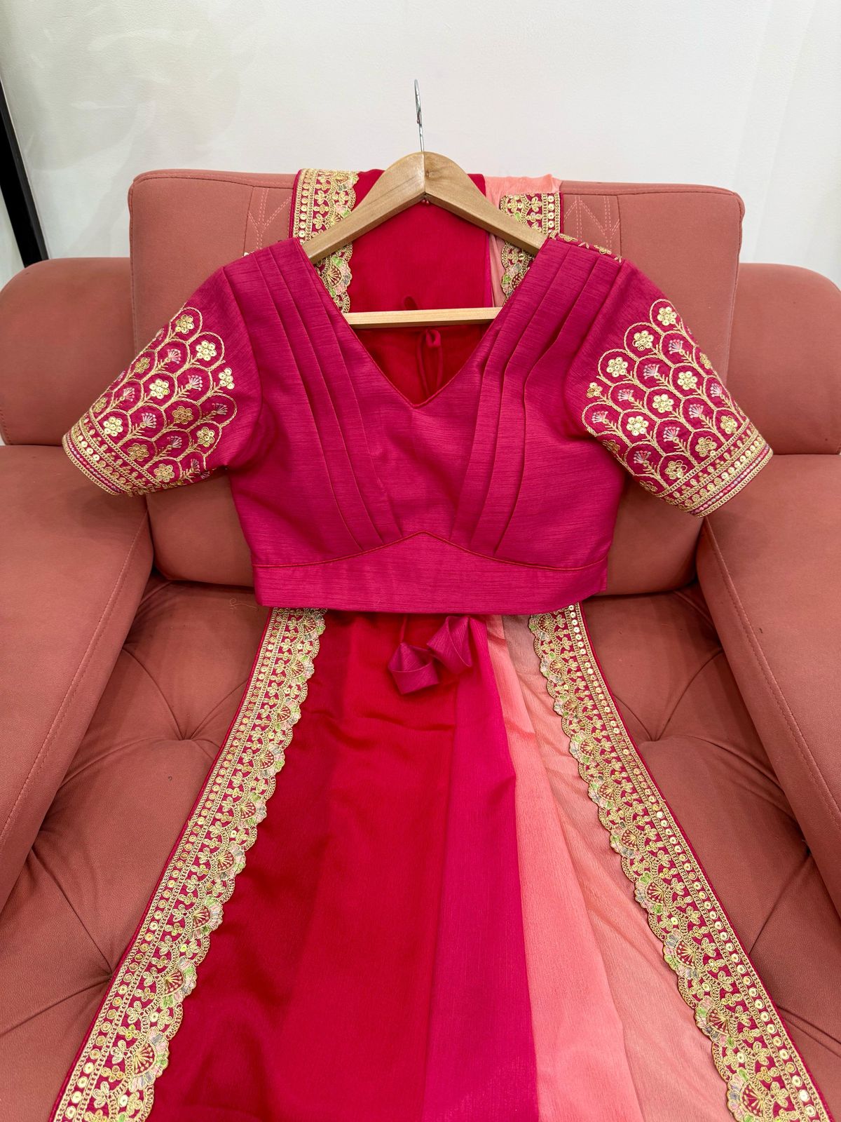 Shanvika Pink Pure Chinon Silk Saree