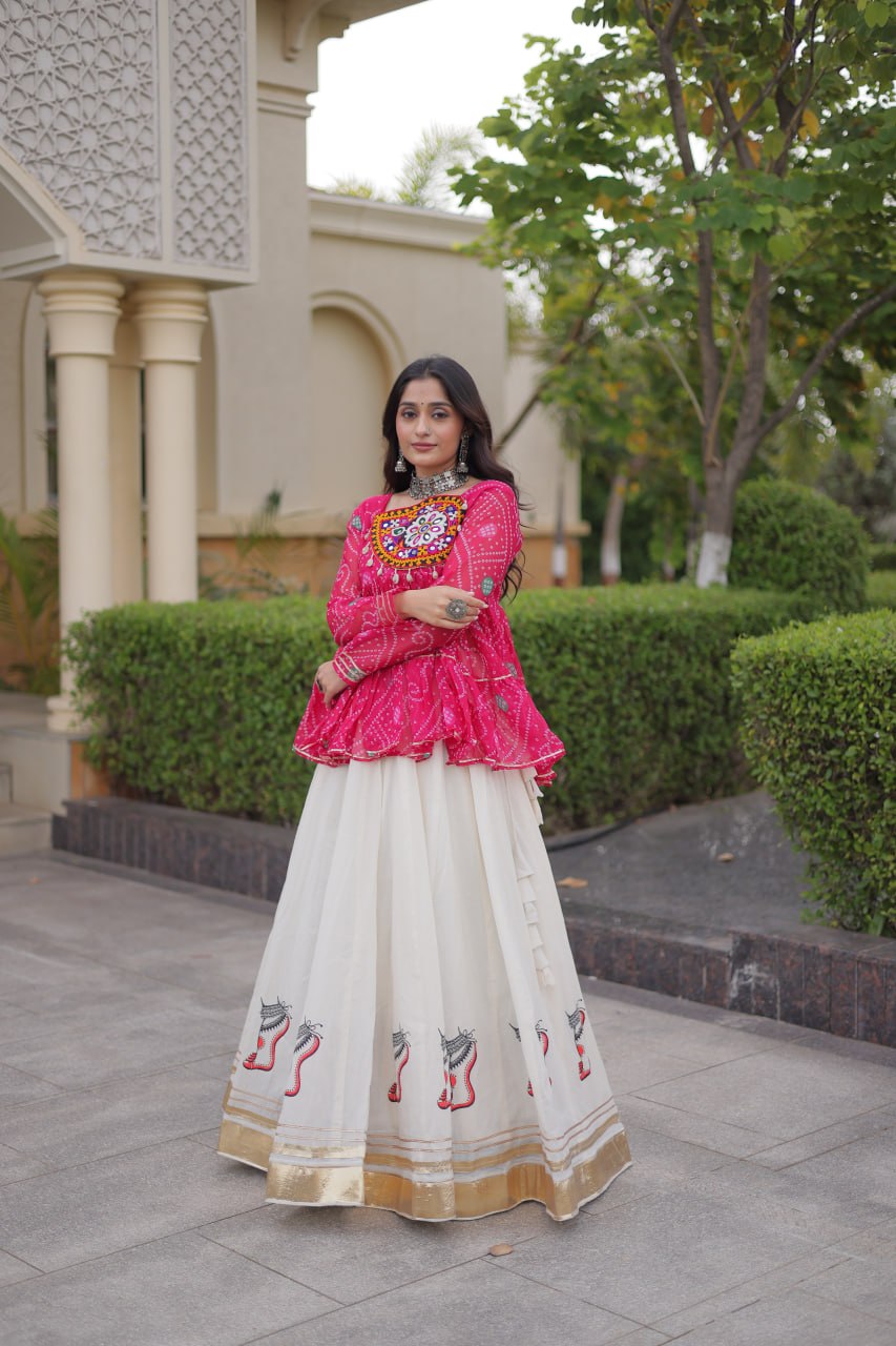 Harshita Pink Kora Cotton Gota-Lace Bandhani Lehenga