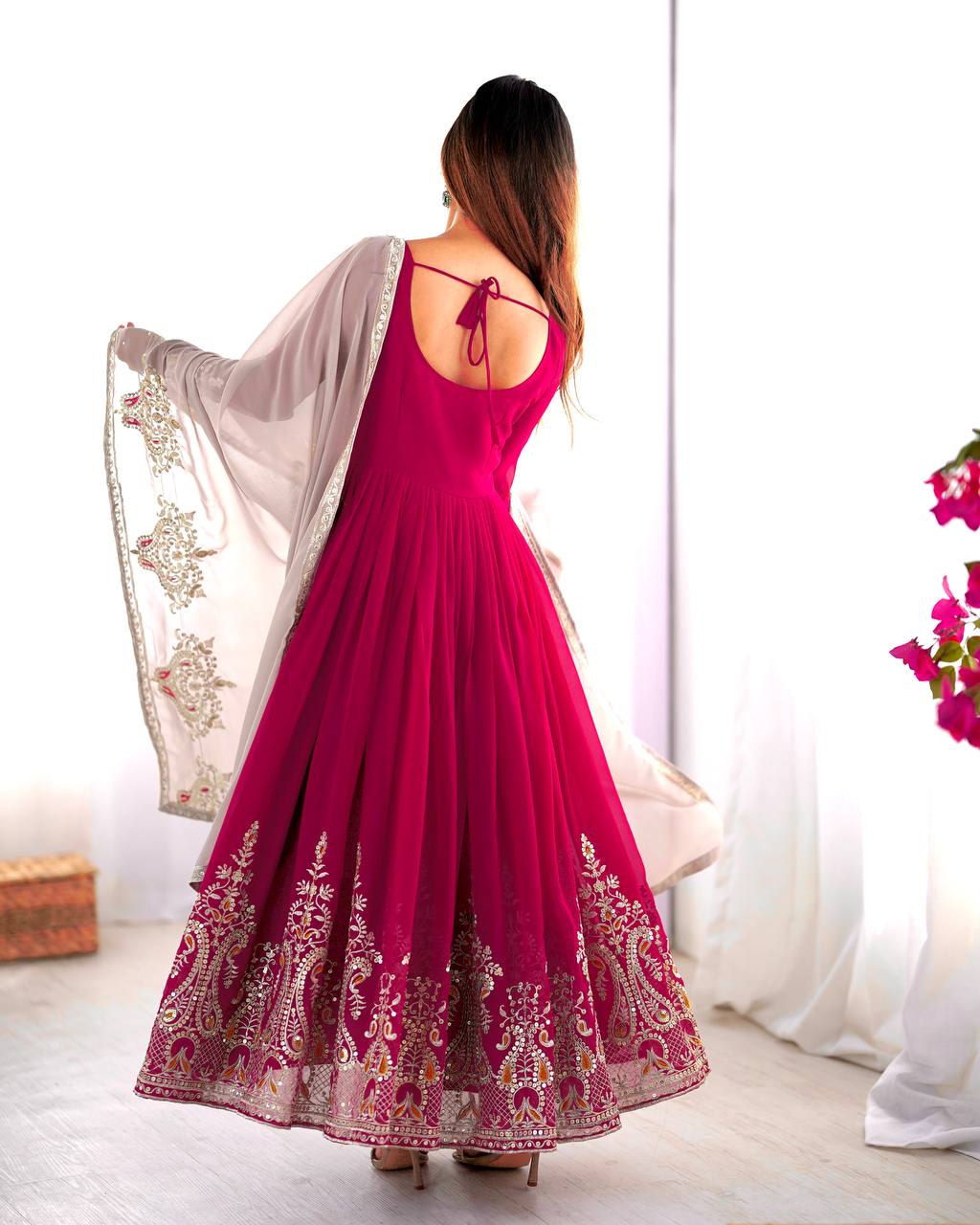 Tejvini Georgette Embroidered Pink Gown