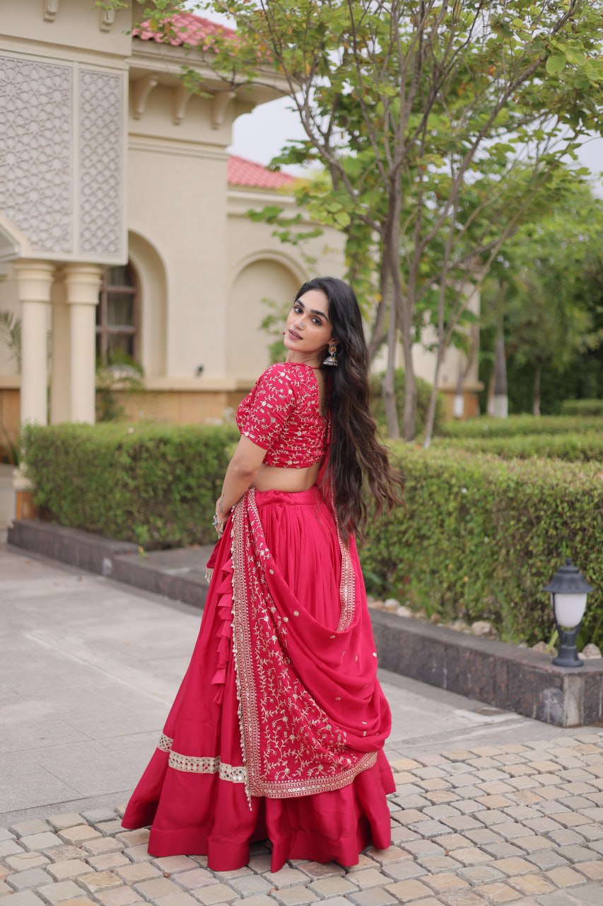 Subhadra Pink Glory Satin Embroidery Zari Sequins Lehenga