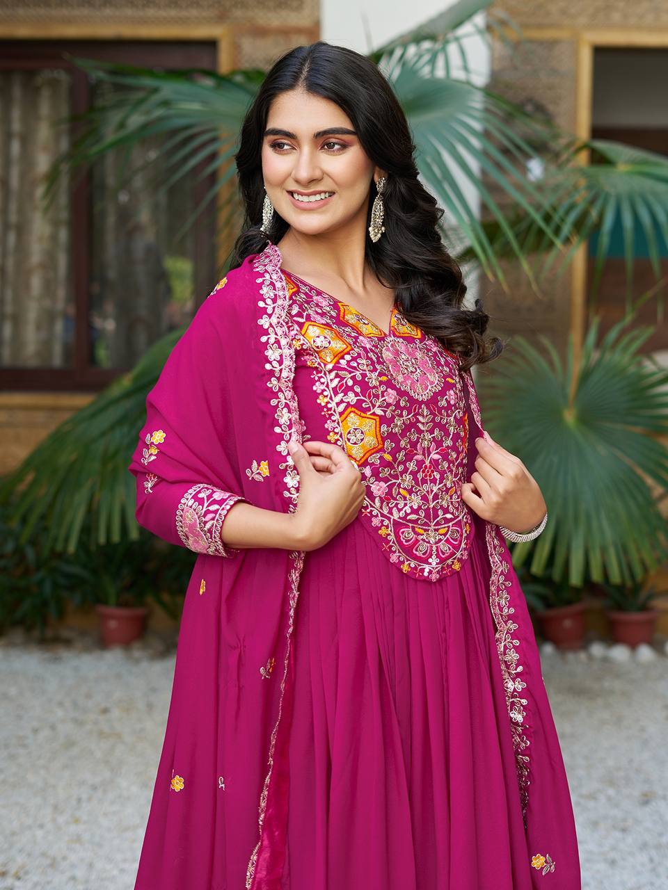 Pink Star Georgette Heavy Sequins Thread Work Gown with Dupatta