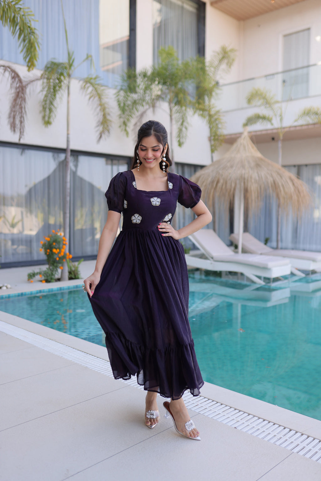 Sruvika Purple Color Fendi Silk With Beads Embroidered Work Gown