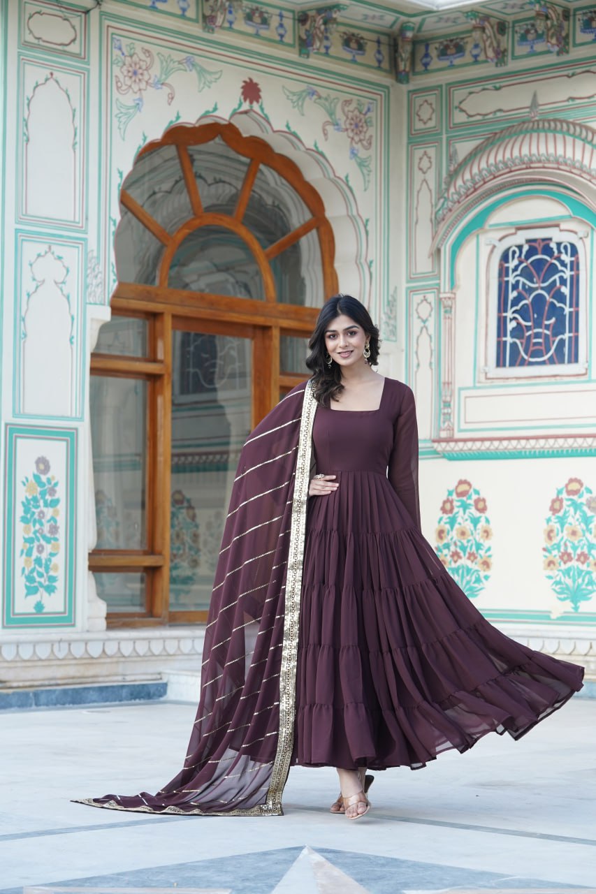 Dakshayani Brown Georgette Anarkali Gown Set